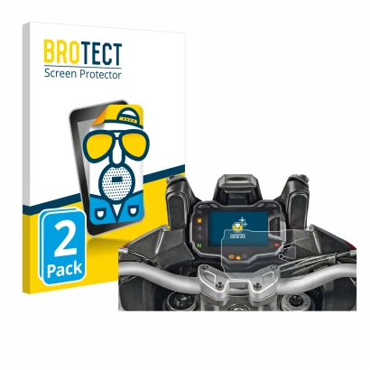 Front side of a product packaging with the brand logo BROTECT. Next to it is the device Ducati Multistrada 1200 2015+ Speedome
