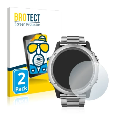Front side of a product packaging with the brand logo BROTECT. Next to it is the device Garmin Fenix 3 Saphir shown with the c