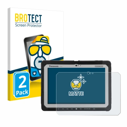 Front side of a product packaging with the brand logo BROTECT. Next to it is the device Panasonic Toughbook CF-20 MK1 shown wi