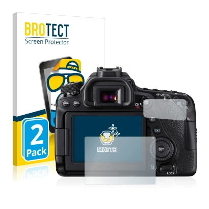 Front side of a product packaging with the brand logo BROTECT. Next to it is the device Canon EOS 80D shown with the correspon