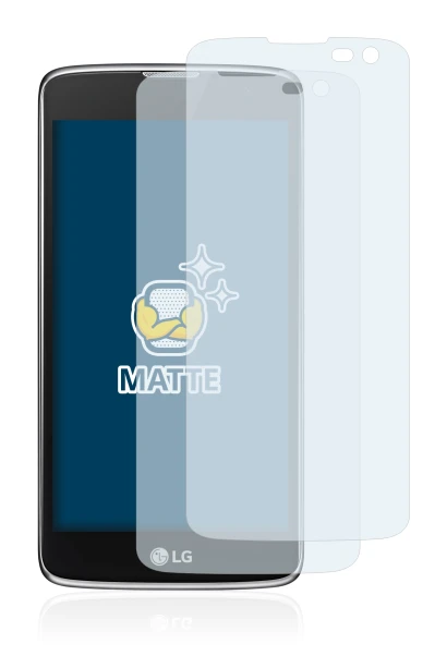 Image of the device LG K7 (camera right only) with a wide variety of screen protectors.