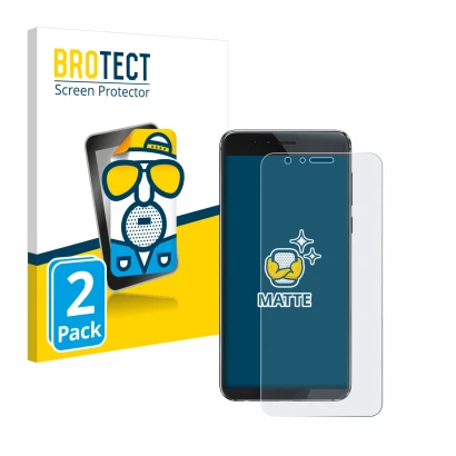 Front side of a product packaging with the brand logo BROTECT. Next to it is the device Honor 8 shown with the corresponding s