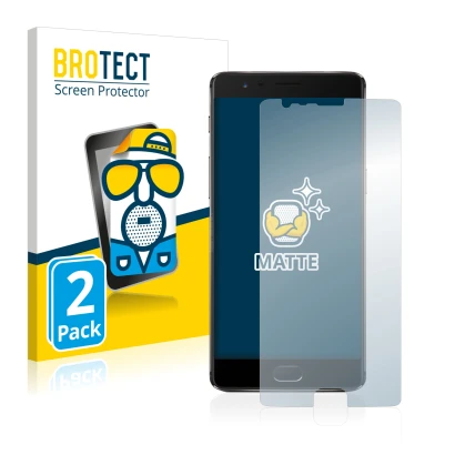 Front side of a product packaging with the brand logo BROTECT. Next to it is the device OnePlus 3T shown with the correspondin