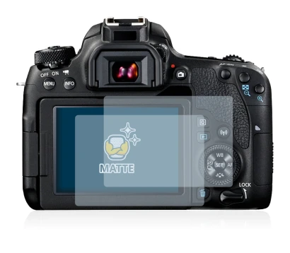 Image of the device Canon EOS 77D with a wide variety of screen protectors.