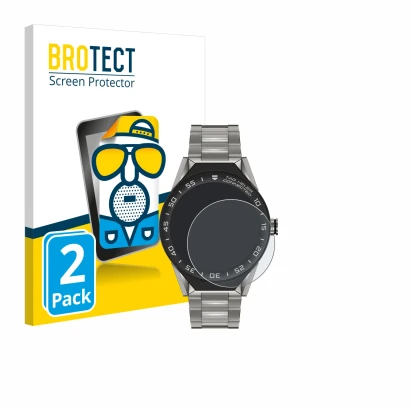 Front side of a product packaging with the brand logo BROTECT. Next to it is the device TAG Heuer Connected Modular 45 shown w