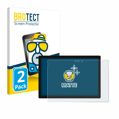 Front side of a product packaging with the brand logo BROTECT. Next to it is the device Microsoft Surface Pro 5 2017 shown wit