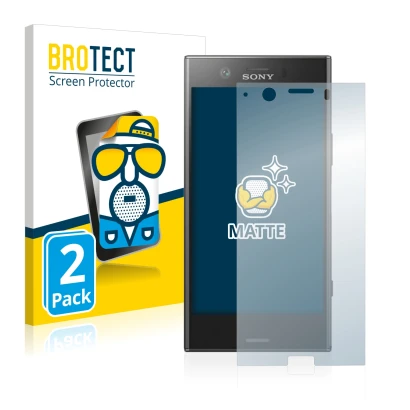 Front side of a product packaging with the brand logo BROTECT. Next to it is the device Sony Xperia XZ1 Compact shown with the