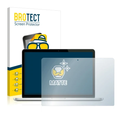 Front side of a product packaging with the brand logo BROTECT. Next to it is the device Apple MacBook Pro Retina 13" (Early 20