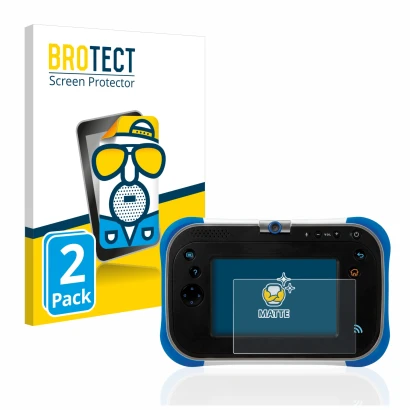 Front side of a product packaging with the brand logo BROTECT. Next to it is the device Vtech Storio Max 2.0 shown with the co