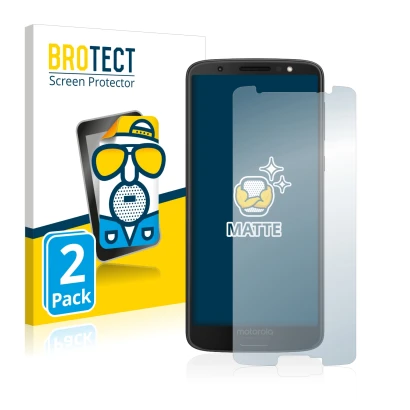 Front side of a product packaging with the brand logo BROTECT. Next to it is the device Motorola Moto G6 shown with the corres