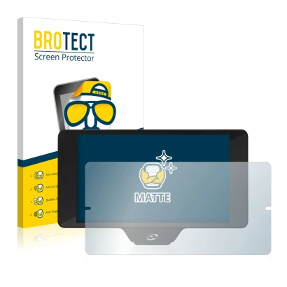 Front side of a product packaging with the brand logo BROTECT. Next to it is the device Coyote Nav+ 2017 shown with the corres