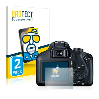 Front side of a product packaging with the brand logo BROTECT. Next to it is the device Canon EOS 4000D shown with the corresp
