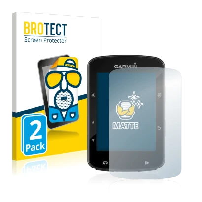 Front side of a product packaging with the brand logo BROTECT. Next to it is the device Garmin Edge 520 Plus shown with the co