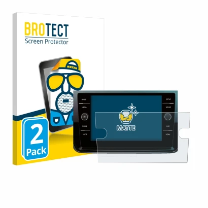 Front side of a product packaging with the brand logo BROTECT. Next to it is the device Volkswagen Polo 2018 Composition Media