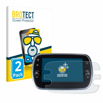 Front side of a product packaging with the brand logo BROTECT. Next to it is the device Fiat 500X 2016-2019 Uconnet 7" shown w