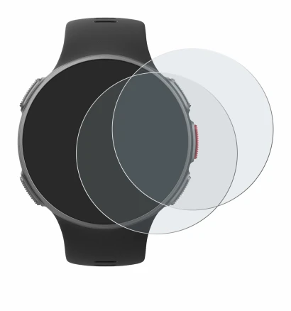 Image of the device Polar Vantage V with a wide variety of screen protectors.
