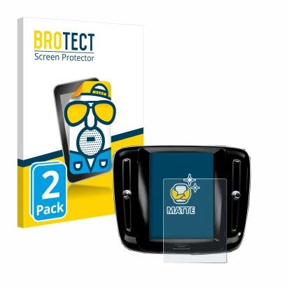 Front side of a product packaging with the brand logo BROTECT. Next to it is the device Volvo XC40 Sensus Connect 8.7" 2018-20