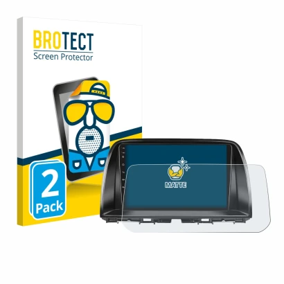 Front side of a product packaging with the brand logo BROTECT. Next to it is the device Mazda CX-5 2017 Infotainment System sh