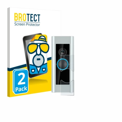 Front side of a product packaging with the brand logo BROTECT. Next to it is the device Ring Video Doorbell Pro (Version 2) sh