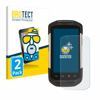 Front side of a product packaging with the brand logo BROTECT. Next to it is the device Zebra TC77 shown with the correspondin