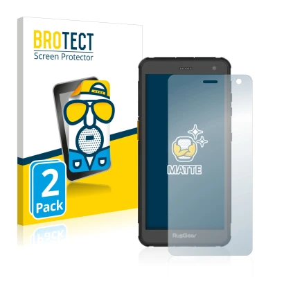 Front side of a product packaging with the brand logo BROTECT. Next to it is the device RugGear RG655 shown with the correspon