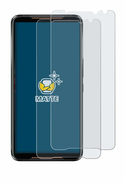Image of the device ASUS ROG Phone 2 with a wide variety of screen protectors.