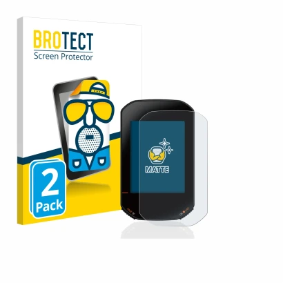 Front side of a product packaging with the brand logo BROTECT. Next to it is the device Bryton Rider 420 shown with the corres