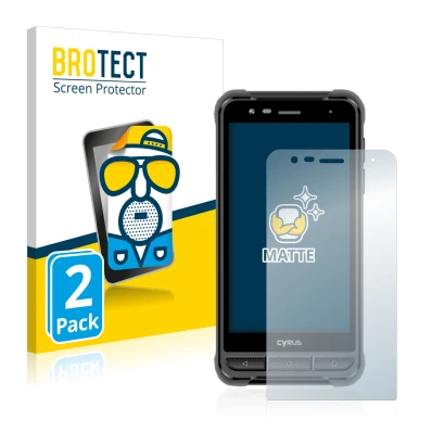 Front side of a product packaging with the brand logo BROTECT. Next to it is the device Cyrus CS22 XA shown with the correspon