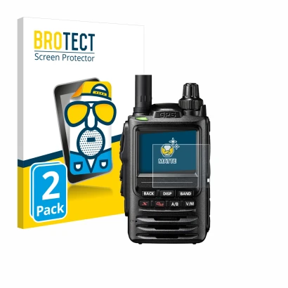 Front side of a product packaging with the brand logo BROTECT. Next to it is the device Yaesu FT-3D shown with the correspondi