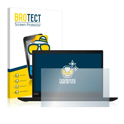 Front side of a product packaging with the brand logo BROTECT. Next to it is the device Lenovo ThinkPad X390 Non-Touch shown w