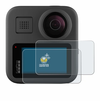 Image of the device GoPro Max with a wide variety of screen protectors.