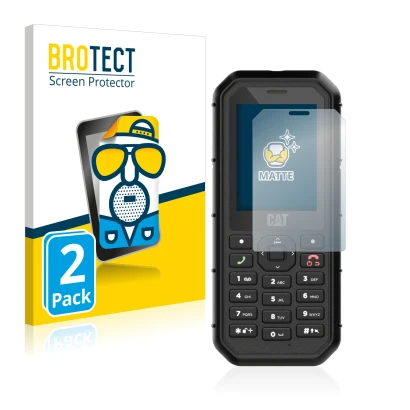 Front side of a product packaging with the brand logo BROTECT. Next to it is the device Caterpillar Cat B26 shown with the cor