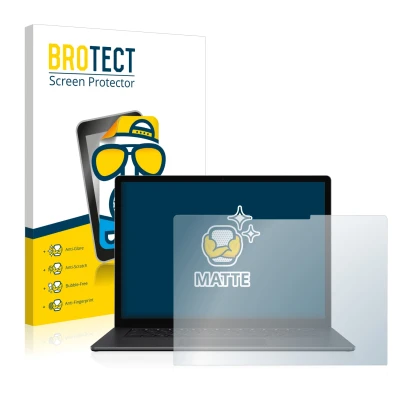 Front side of a product packaging with the brand logo BROTECT. Next to it is the device Microsoft Surface Laptop 3 15