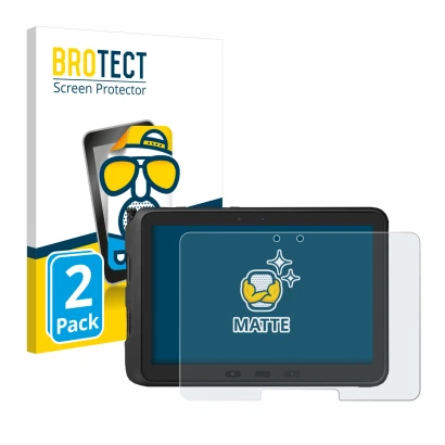 Front side of a product packaging with the brand logo BROTECT. Next to it is the device Samsung Galaxy Tab Active Pro shown wi