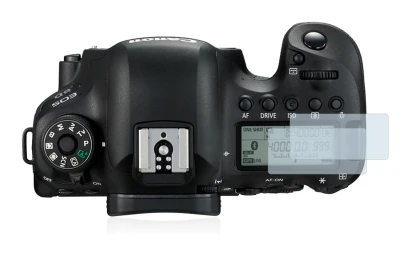 Image of the device Canon EOS 6D (top plate display) with a wide variety of screen protectors.