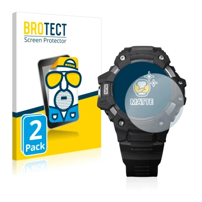 Front side of a product packaging with the brand logo BROTECT. Next to it is the device Casio G-Shock GBD-H1000 shown with the