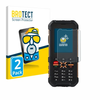 Front side of a product packaging with the brand logo BROTECT. Next to it is the device RugGear RG170 shown with the correspon