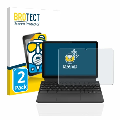 Front side of a product packaging with the brand logo BROTECT. Next to it is the device Lenovo IdeaPad Duet Chromebook 10.1" (