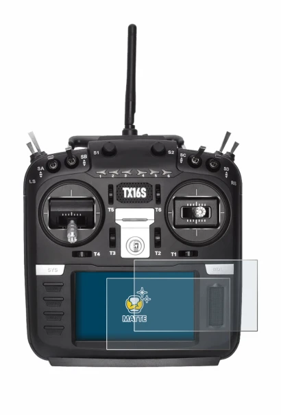 Image of the device Radiomaster TX16S with a wide variety of screen protectors.