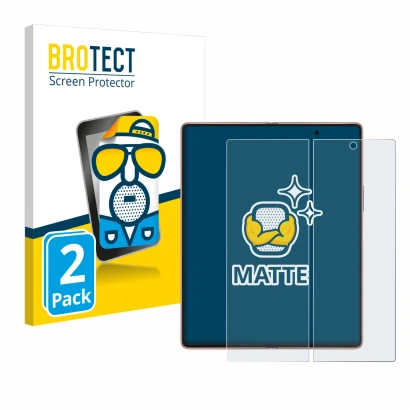 Front side of a product packaging with the brand logo BROTECT. Next to it is the device Samsung Galaxy Z Fold 2 5G (Inner disp