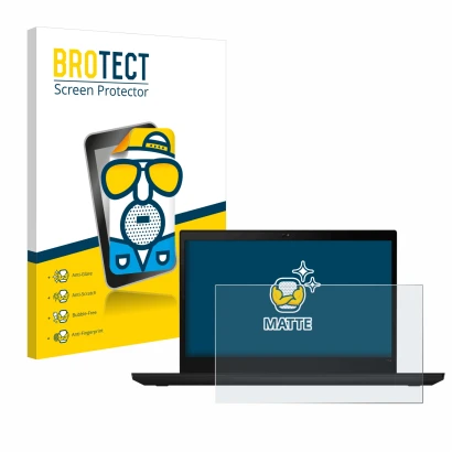 Front side of a product packaging with the brand logo BROTECT. Next to it is the device Lenovo ThinkPad T14 Gen 1 shown with t