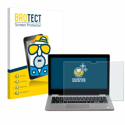 Front side of a product packaging with the brand logo BROTECT. Next to it is the device Dell Latitude 3310 2-in-1 shown with t