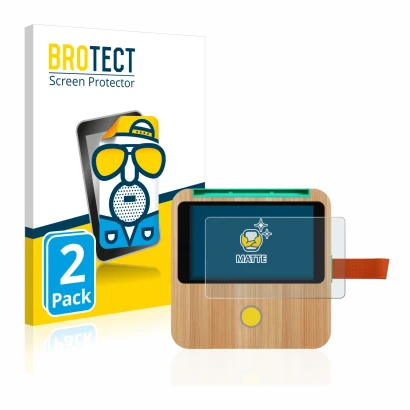 Front side of a product packaging with the brand logo BROTECT. Next to it is the device tigerbox Touch shown with the correspo