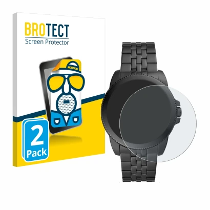 Front side of a product packaging with the brand logo BROTECT. Next to it is the device Fossil Gen 5E shown with the correspon