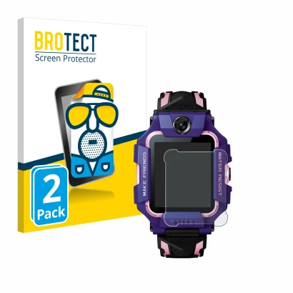 Front side of a product packaging with the brand logo BROTECT. Next to it is the device Imoo Watch Phone Z6 shown with the cor