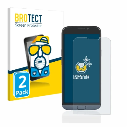 Front side of a product packaging with the brand logo BROTECT. Next to it is the device Doro 8050 Plus shown with the correspo