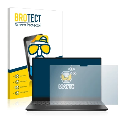 Front side of a product packaging with the brand logo BROTECT. Next to it is the device Dell Inspiron 15 7506 shown with the c