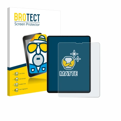 Front side of a product packaging with the brand logo BROTECT. Next to it is the device Apple iPad Pro 12.9