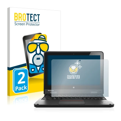 Front side of a product packaging with the brand logo BROTECT. Next to it is the device Lenovo ThinkPad Yoga 11e 6.Gen shown w