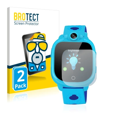Front side of a product packaging with the brand logo BROTECT. Next to it is the device Prograce 1.5" Kids Smartwatch shown wi